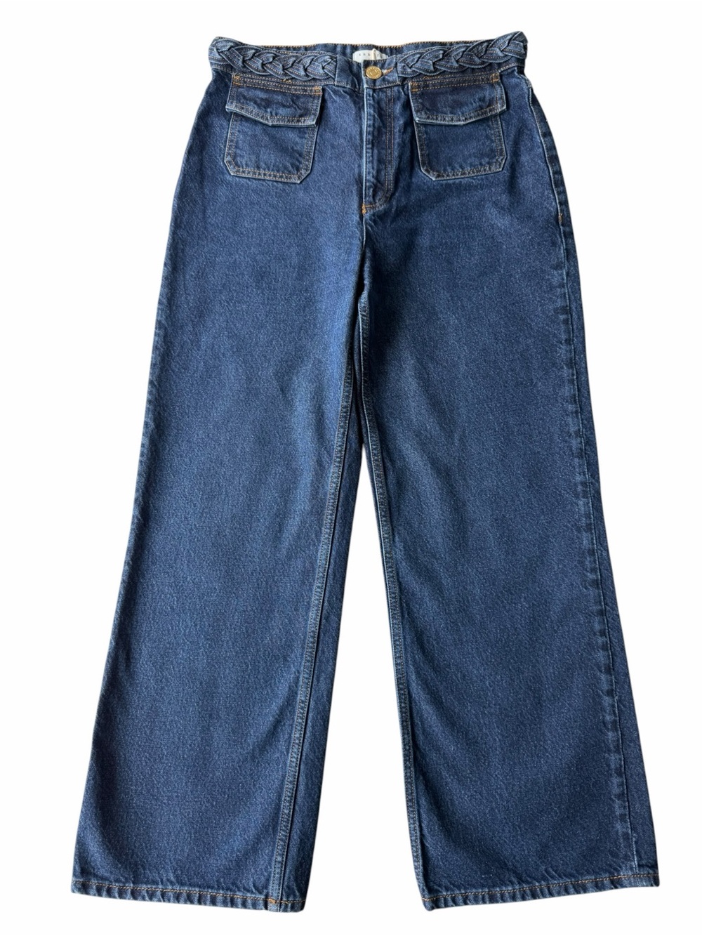 ✅ NWT Sandro Dark Blue Straight-Leg Jeans with Braided Waist size 42 EUR